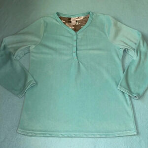 HOTEL SPA minky fleece long sleeve pajama top half button pullover soft size M